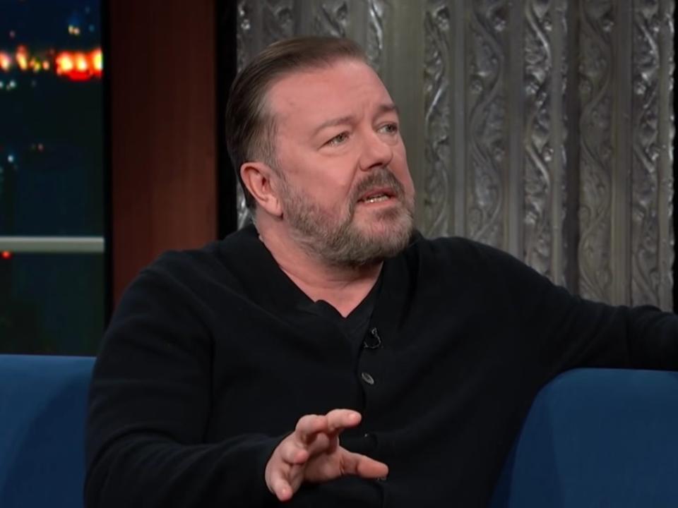 Ricky Gervais on ‘The Late Show with Stephen Colbert’ (CBS/YouTube)