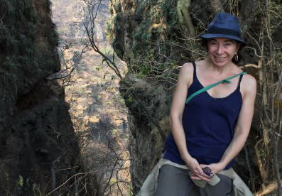 In this photo courtesy of Mark Stevenson, longtime Mexico reporter Jo Tuckman smiles for a photo in Malinalco, Mexico, Saturday, April 21, 2018. The British journalist died of cancer on July 9, 2020, at the age of 53 after a distinguished 20-year career of reporting on the country. (Mark Stevenson via AP)