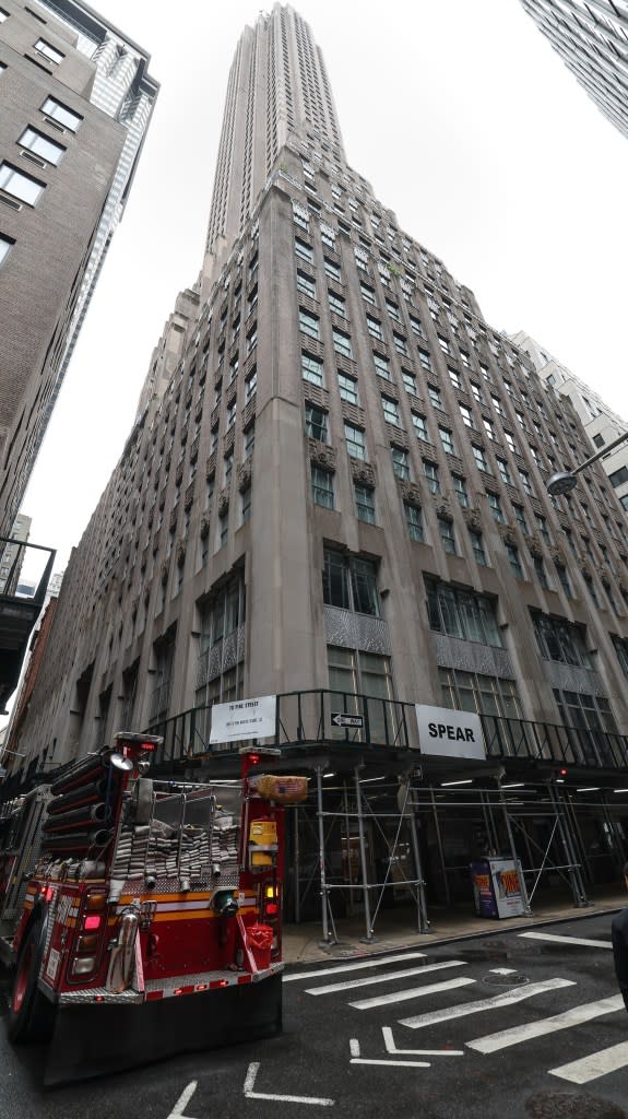 The tiles came off the facade of 70 Pine Street during the storm. William Farrington