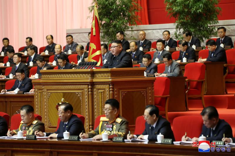 North Korean leader Kim Jong Un speaks at the Workers' Party congress in Pyongyang