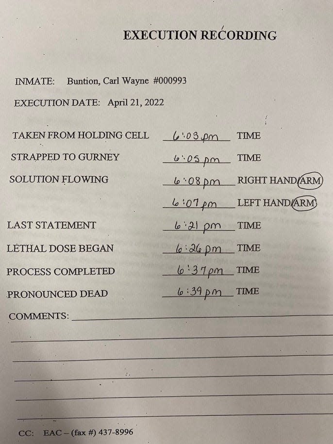 Execution recording for Carl Wayne Bunton