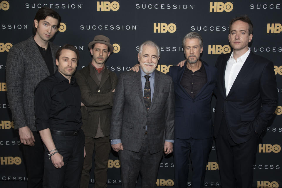 Nicholas Braun, from left, Kieran Culkin, Jeremy Strong, Brian Cox, Alan Ruck and Matthew Macfadyen attend a special screening of HBO's 
