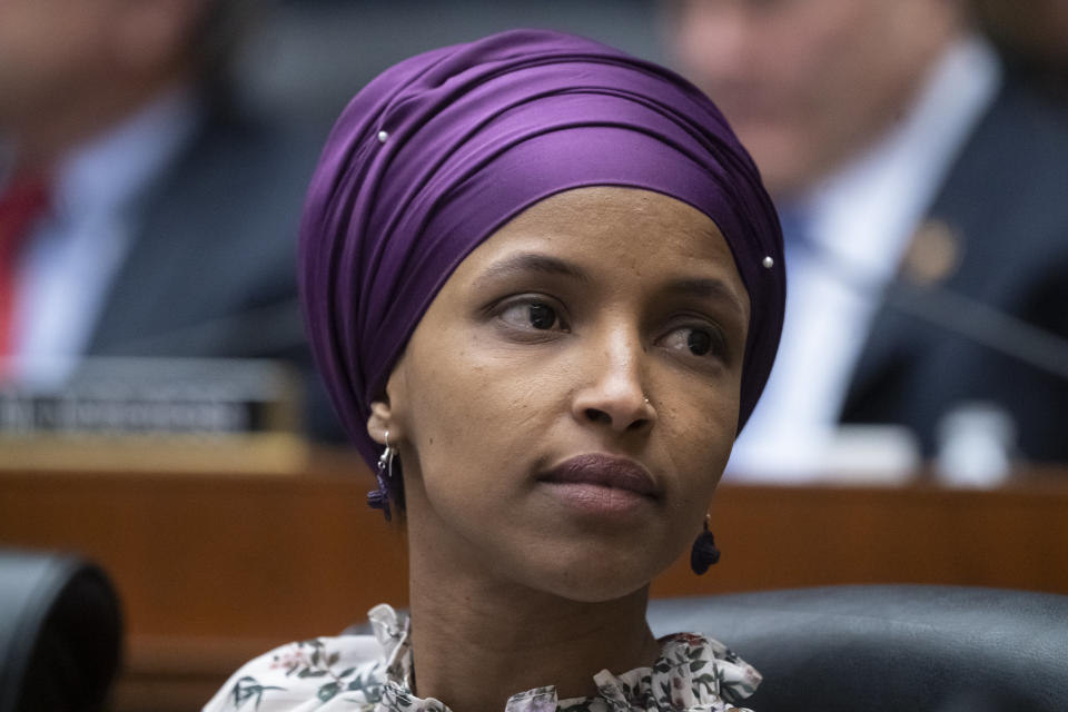 Rep. Ilhan Omar, D-Minn., attends a committee meeting on Capitol Hill in Washington, D.C., on Wednesday. (AP Photo/J. Scott Applewhite)