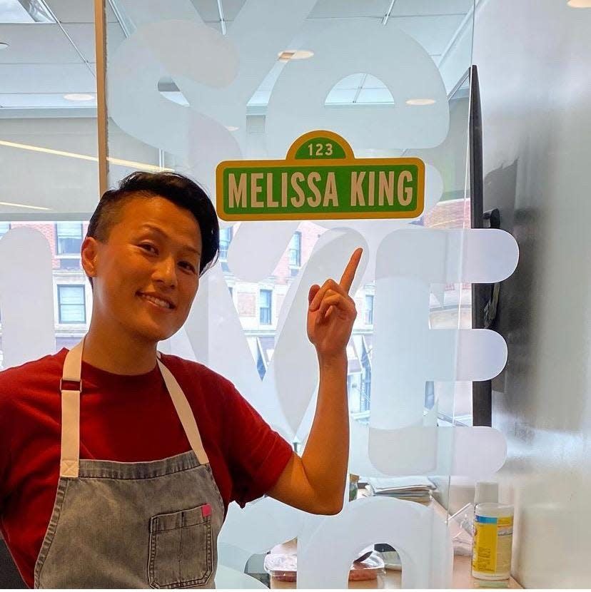 Melissa King on the "Sesame Street" set in 2021. She and other celebrities – Simu Liu, Padma Lakshmi and Naomi Osaka – are appearing in the special that will drop Thanksgiving Day on HBO Max, "Sesame Street" social media platforms and on local PBS stations.