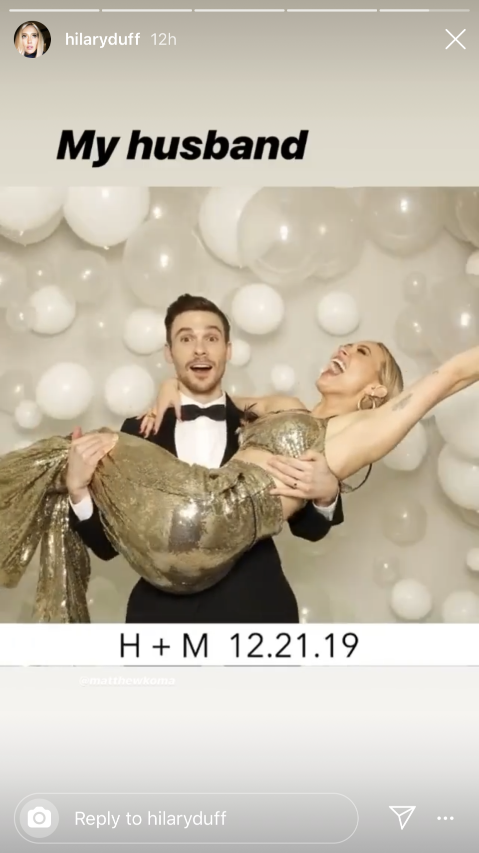 <h1 class="title">Hilary Duff wedding reception dress</h1><cite class="credit">Instagram/@HilaryDuff</cite>
