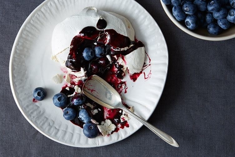 Cheers! Recipe: Pavlova With Boozy Blueberry Sauce 