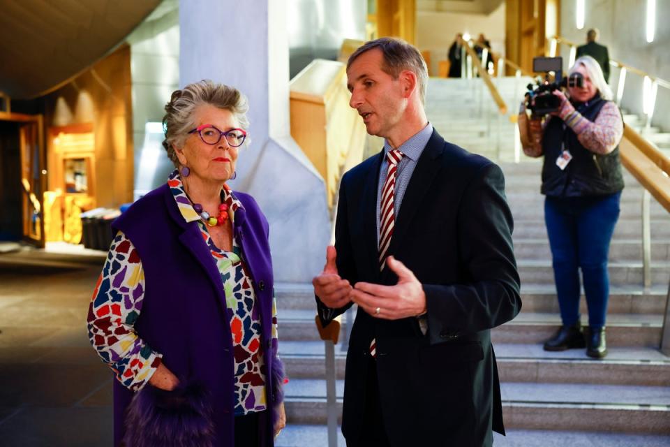 Prue Leith meets with Liberal Democrat MSP Liam McArthur at event to support assisted dying (Getty Images)