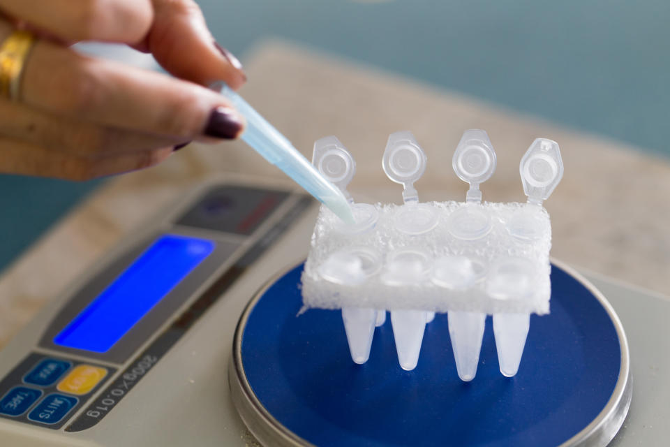 A person preparing genetic samples in a lab for sequencing.