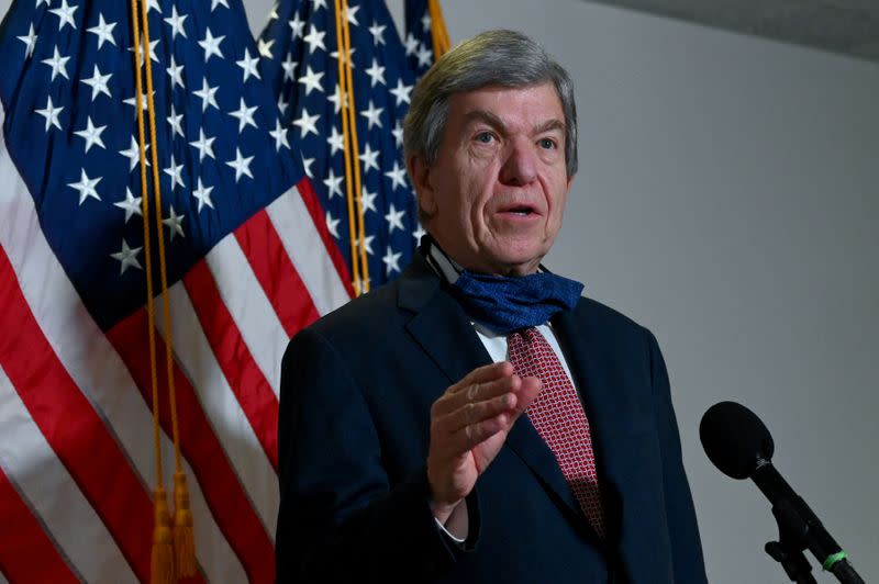 FILE PHOTO: U.S. Senator Roy Blunt speaks to reporters after a luncheon on Capitol Hill in Washington