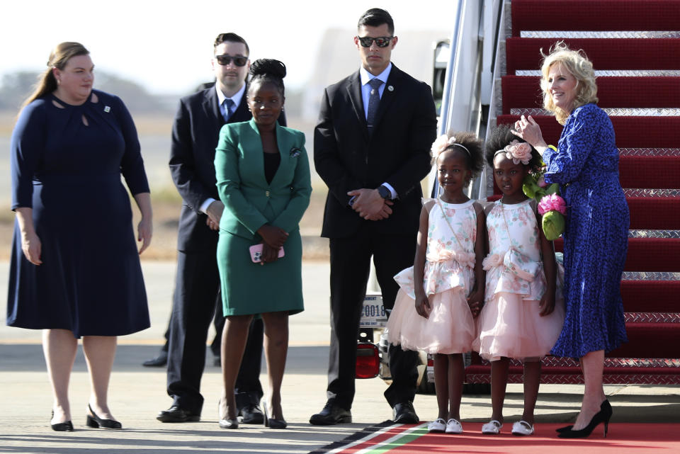 First Lady of the United States Jill Biden, arrives in Nairobi, Kenya, Friday, Feb.24, 2023 for a three-day visit to the country (AP Photo/Brian Inganga).