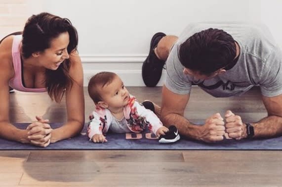 Sam says home workouts fit around a busy schedule. photo: Instagram/snezanawood