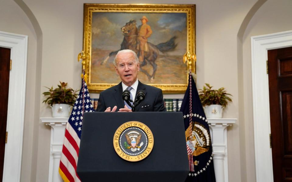 President Joe Biden delivers remarks on the Russian invasion of Ukraine, in the Roosevelt Room of the White House, Thursday, April 21, 2022, in Washington, D.C.  - Evan Vucci/AP