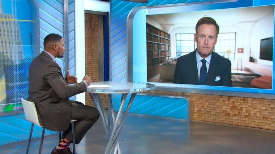 Michael Strahan interviewed ‘Bachelor’ host Chris Harrison after his racism scandal erupted. (ABC)