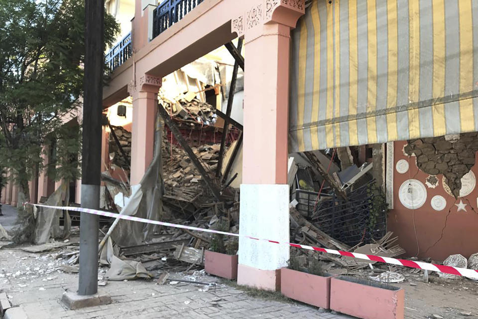 A view of the damages in Marrakesh, Morocco, Sunday, Sept. 10, 2023. Morocco is working to rescue survivors while praying for victims of the country’s strongest earthquake in more than a century. Soldiers and aid workers brought water and supplies to mountain villages in ruins. More than 2,000 people are confirmed dead but the number is expected to rise. (AP PhotoMark Carlson)