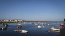 A view of the Teign estuary taken from Shaldon, Devon, England looking across to the holiday resort of Teignmouth, Monday July 19, 2021. (AP Photo/Tony Hicks)