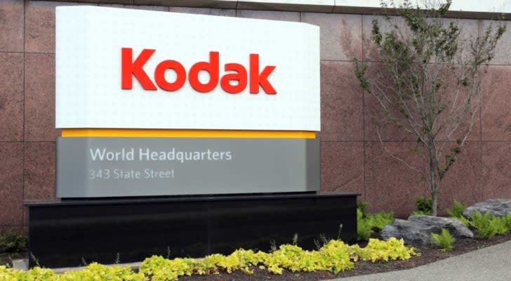 Kodak (KODK) logo on sign at company headquarters