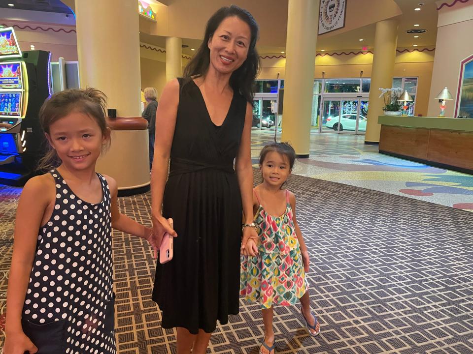 Sanibel Island resident Ping Hu, 46, with her children at the Miccosukee Resort & Gaming hotel.