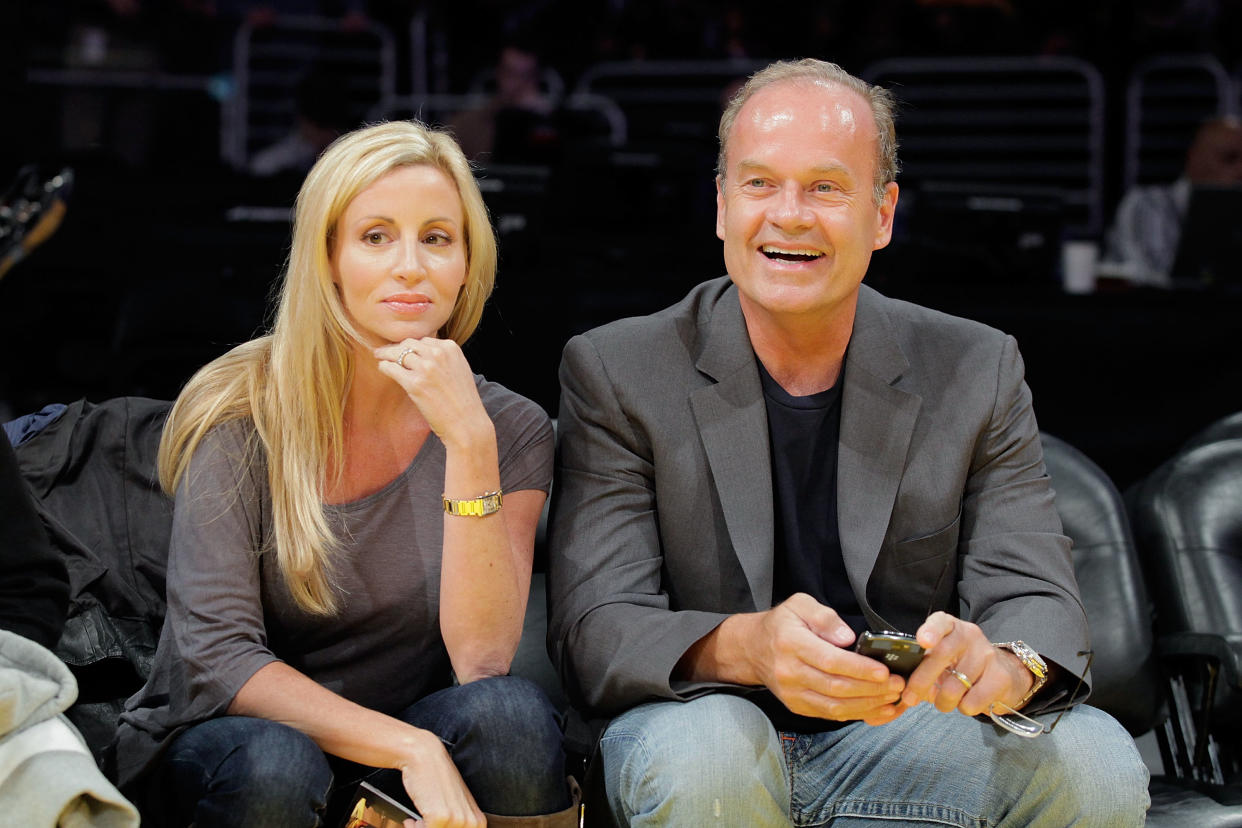 LOS ANGELES, CA - OCTOBER 30:  Kelsey Grammer (R) and Camille Donatacci (L) attend the Los Angeles Lakers v Dallas Mavericks game on October 30, 2009 in Los Angeles, California.  (Photo by Noel Vasquez/Getty Images)