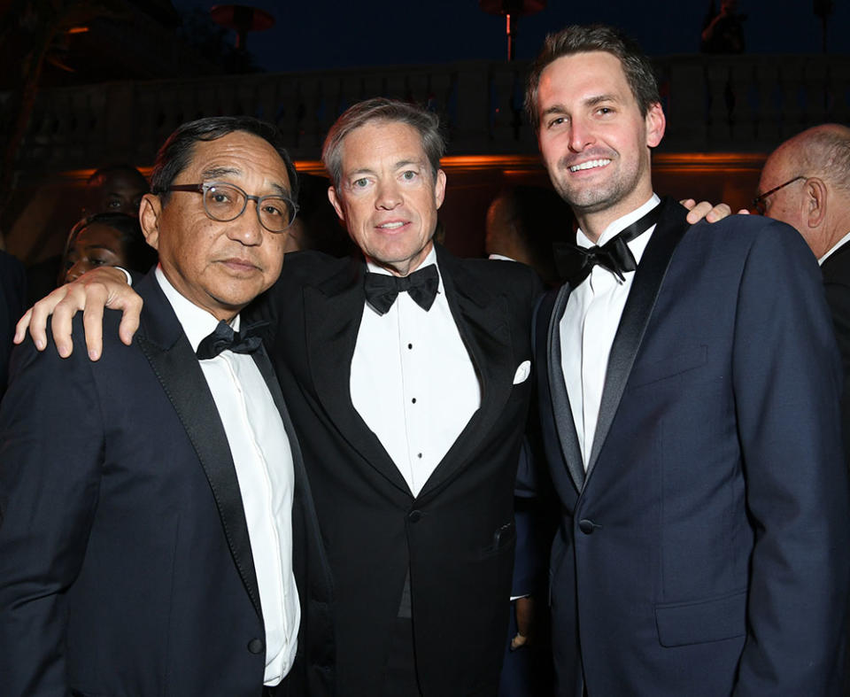 Silas Chou, Nicolas Berggruen and Evan Spiegel - Credit: JC Olivera/Getty Images