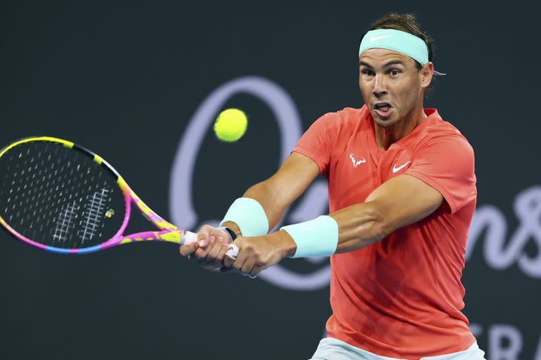 Nadal en su último cotejo oficial, frente a Jordan Thompson en el torneo de Brisbane, el 5 de enero pasado