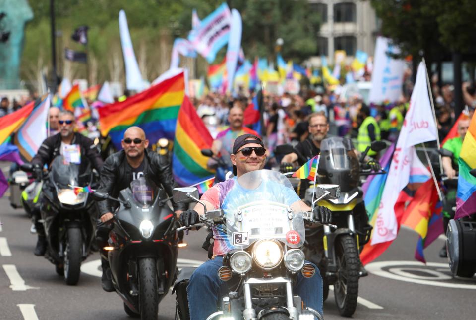 People take part in the 2023 Pride Parade in London (REUTERS)