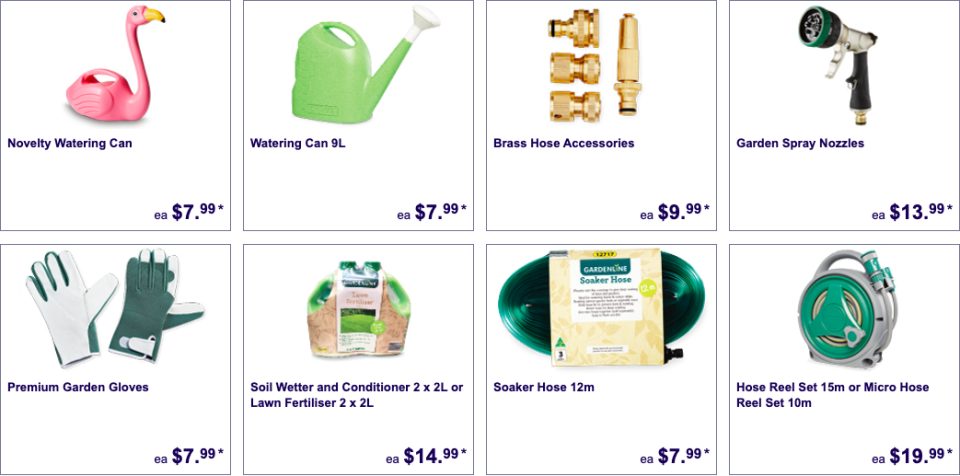 Gardening gear selling as Special Buys at Aldi.