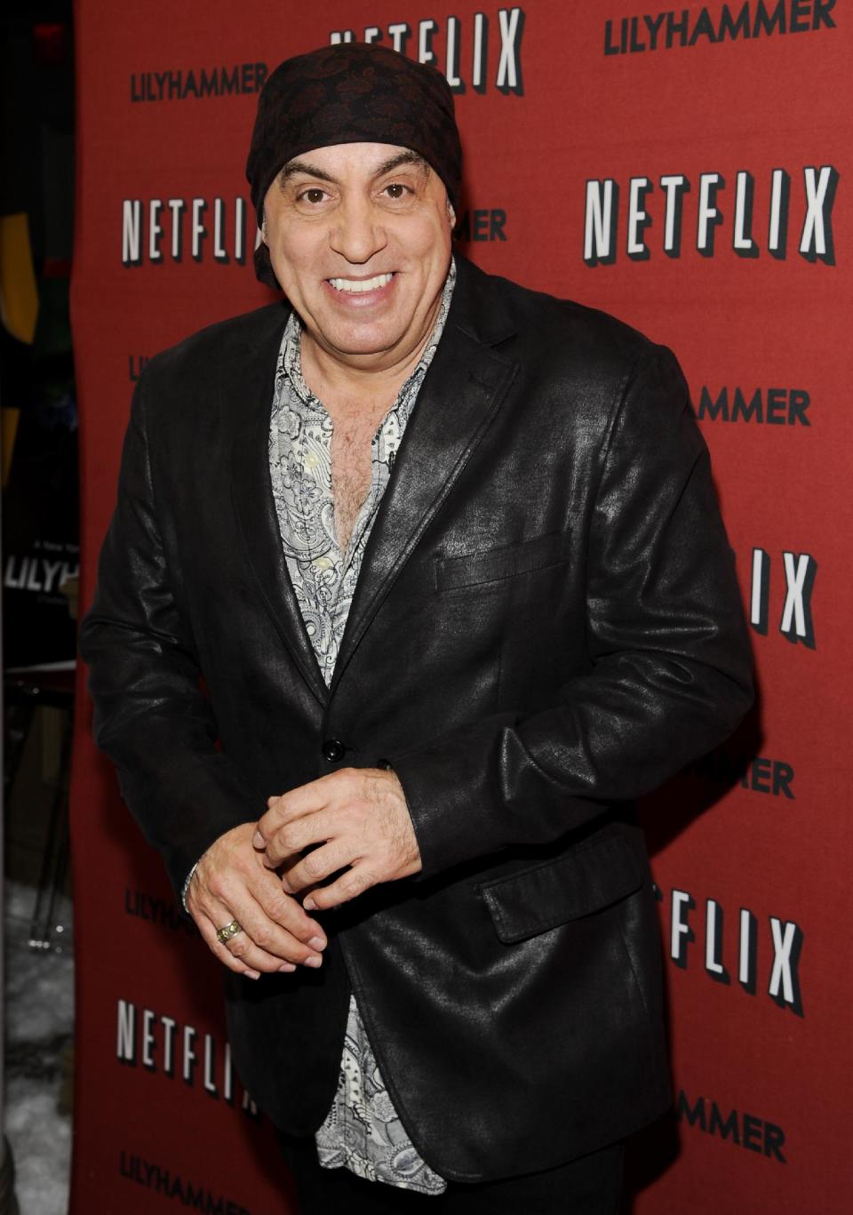 FILE - In this Feb. 1, 2012 file photo, musician and actor Steven Van Zandt attends the premiere of a Netflix original series "Lilyhammer" at the Crosby Street Hotel in New York. Van Zandt has found a way to repay The Rascals for their influence on his music by taking the original four-man band to their biggest and most unlikely stage, on Broadway. The reunited band will play 15 performances at the Richard Rodgers Theatre beginning in April 2013, a show combining live performance, video reenactments, archival concert and news footage, op-art backdrops and psychedelic lighting. (AP Photo/Evan Agostini, File)