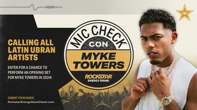 Rockstar Energy Presenta: Mic Check con Myke Towers invita a los artistas aspirantes de la música urbana latina a enviar una canción original para la oportunidad de ser el acto de apertura de Myke Towers.