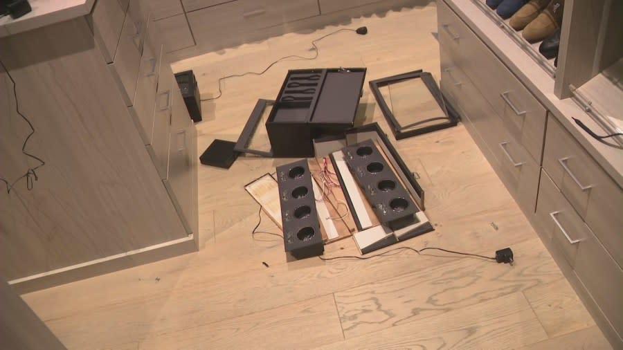 The closet where the luxury watches were stored was broken into and ransacked on July 9, 2024. (KTLA)