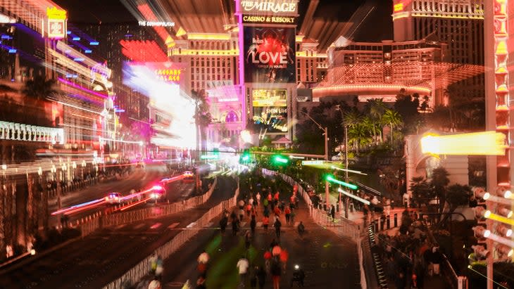 An abstract blur of lights and the Las Vegas Strip at night