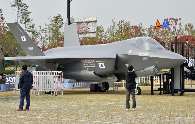 A model of the Lockheed Martin F-35 Lightning II is displayed during a press day of the Seoul International Aerospace and Defense Exhibition, in Goyang, north of Seoul, on October 28, 2013