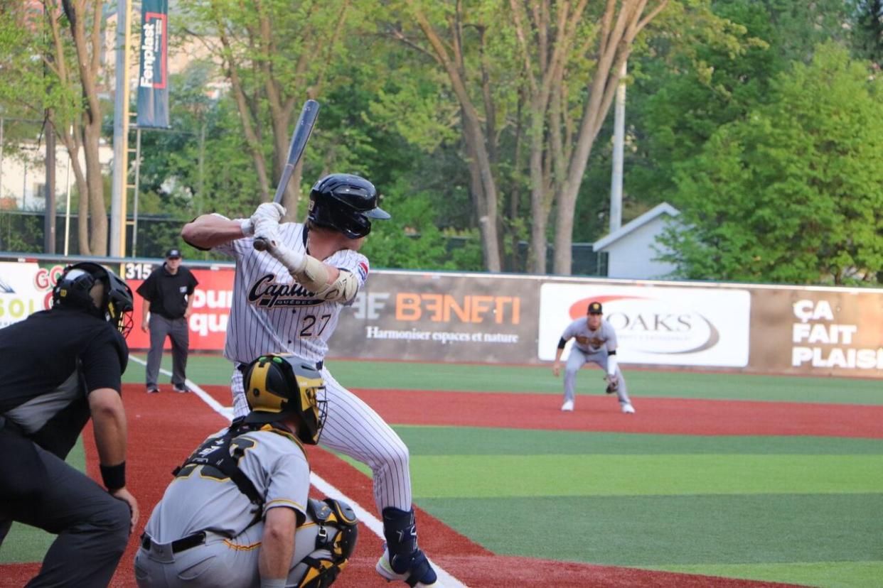 The Quebec Capitales won their first home game this season against the Sussex County Miners five to three. Anthony Quirion made his Quebec City debut with the team he once cheered on.  (Rachel Watts/CBC - image credit)