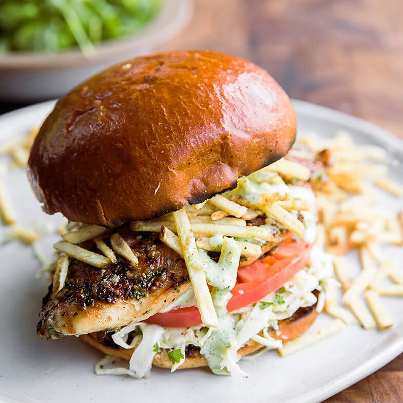 Grilled Chicken Sandwiches with Creamy Jalapeño Sauce and Potato Chips