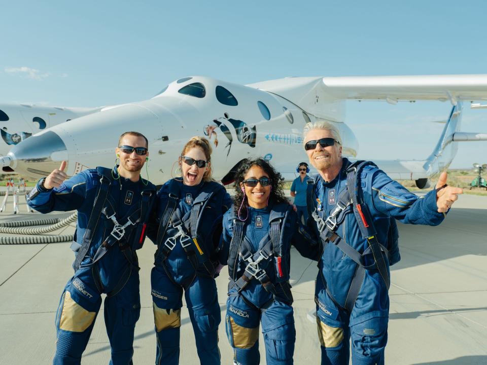 Virgin Galactic founder Richard Branson and the astronauts before flight