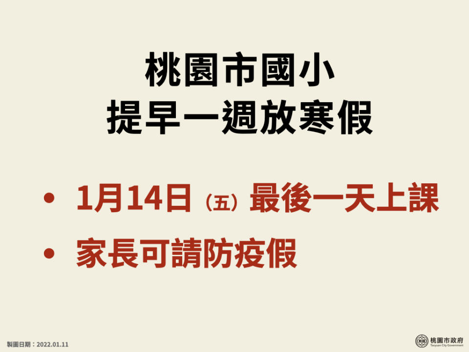 ▲桃市府宣布，全市公私立國小，提早一週放寒假。（圖／桃園市政府提供）