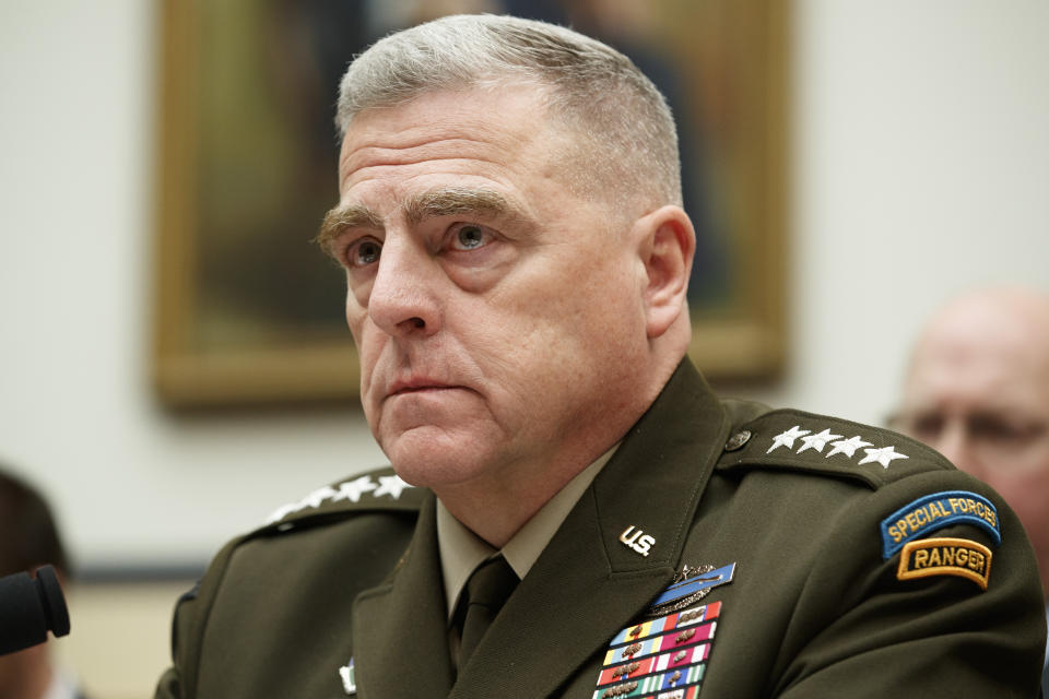 Chairman of the Joint Chiefs Gen. Mark Milley, listens during a House committee hearing on U.S. policy in Syria, Wednesday, Dec. 11, 2019, on Capitol Hill in Washington. (AP Photo/Jacquelyn Martin)