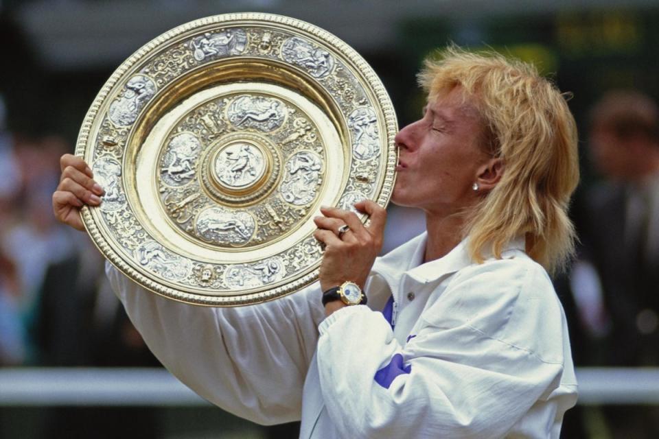 Martina Navratilova celebrates her ninth and final Wimbledon singles title in 1990 (Getty Images)