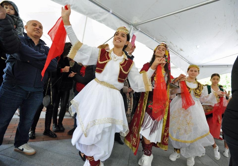 A traditional Albanian Folk Dance is performed during the Greater Boston Albanian Festival in Quincy.