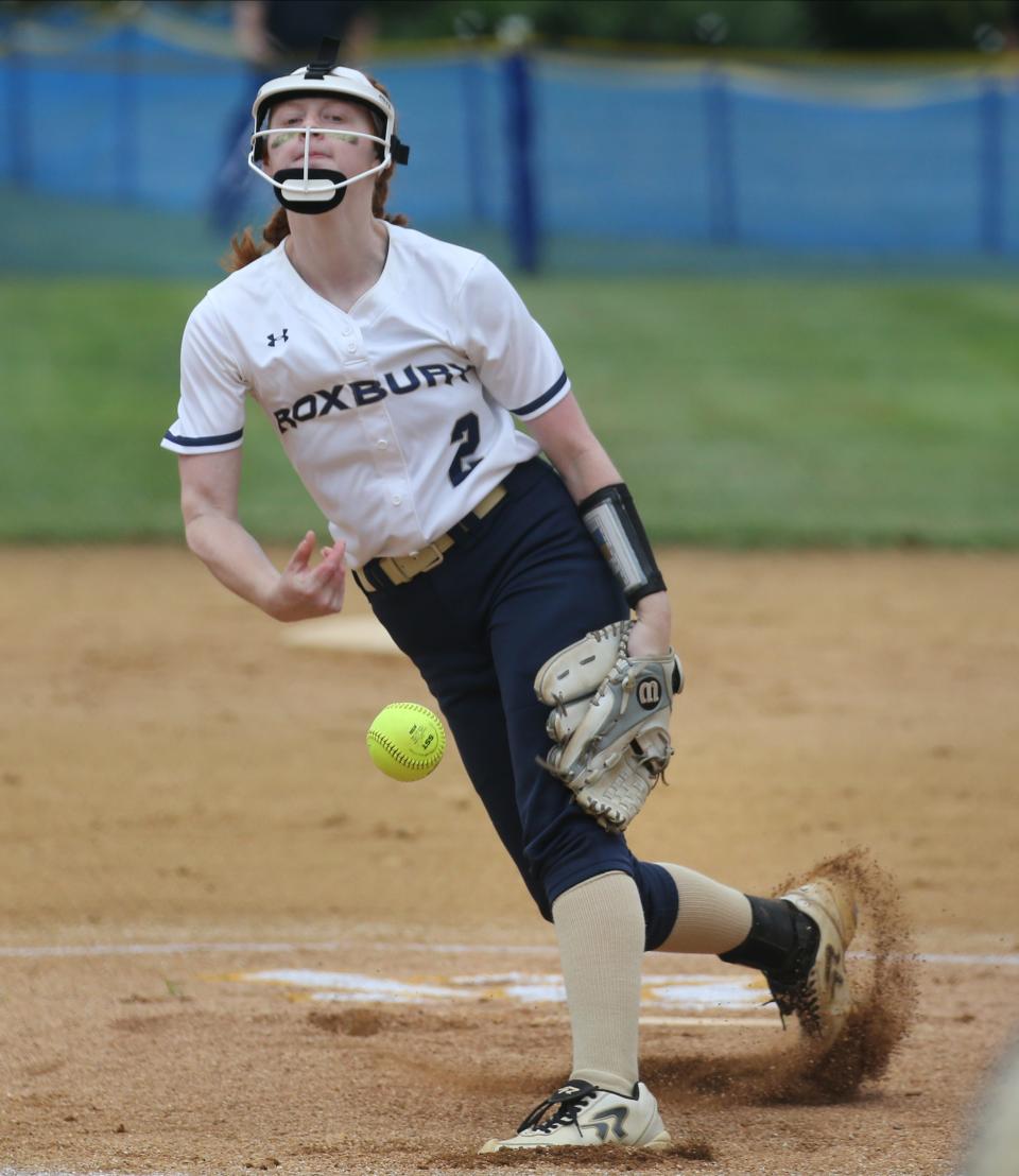 Roxbury pitcher Hailey Errichiello in the first inning as Roxbury won the North 1 Group 3 final 5-1 over Passaic Valley in a game played at Roxbury on June 12, 2021.