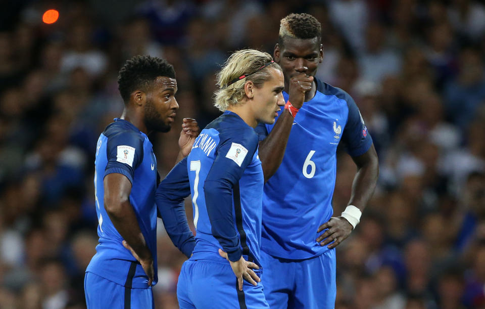 Is there room for all three of Paul Pogba, Antoine Griezmann and Thomas Lemar in France’s starting lineup at the World Cup? (Getty)