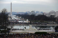 <p>Supporters gather on the National Mall to watch the presidential inauguration on January 20, 2017 in Washington, DC. (Photo: Chip Somodevilla/Getty Images) </p>