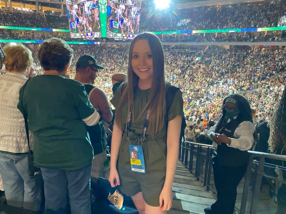 Be MKE July 20, 2022: Hannah Kirby at Game 6 of the NBA Finals at Fiserv Forum in Milwaukee on July 20, 2021. The Bucks defeated the Phoenix Suns, 105-98, taking the series four games to two.