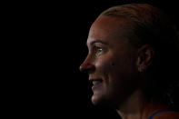 Sarah Sjostrom of Sweden smiles after winning the women's 50m freestyle final at the 19th FINA World Championships in Budapest, Hungary, Saturday, June 25, 2022. (AP Photo/Petr David Josek)