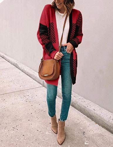 19) Red Plaid Cardigan sweater