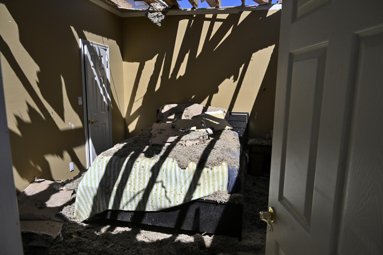 A damaged home in Little Rock, Ark., on April 1, 2023. (Peter Zay / Anadolu Agency via Getty Images)