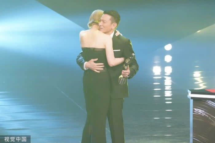 The actress hugged presenter and former frequent collaborator Andy Lau and cried after being announced the winner