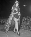 <p>Rosemary LaPlanche from California wowed the crowd in a dark bathing suit and voluminous curls at the pageant in 1941. </p>