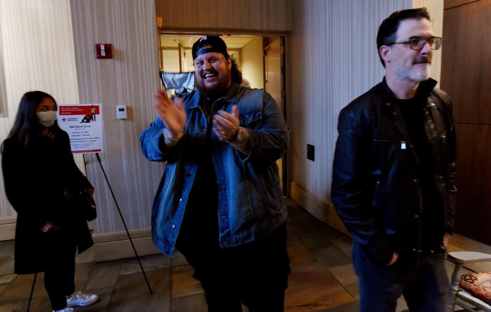 Singer Jelly Roll arrives for a ceremony honoring him for his first country No. 1 song “Son of a Sinner” at BMI on Wednesday, Jan. 18, 2023, in Nashville, Tenn. 