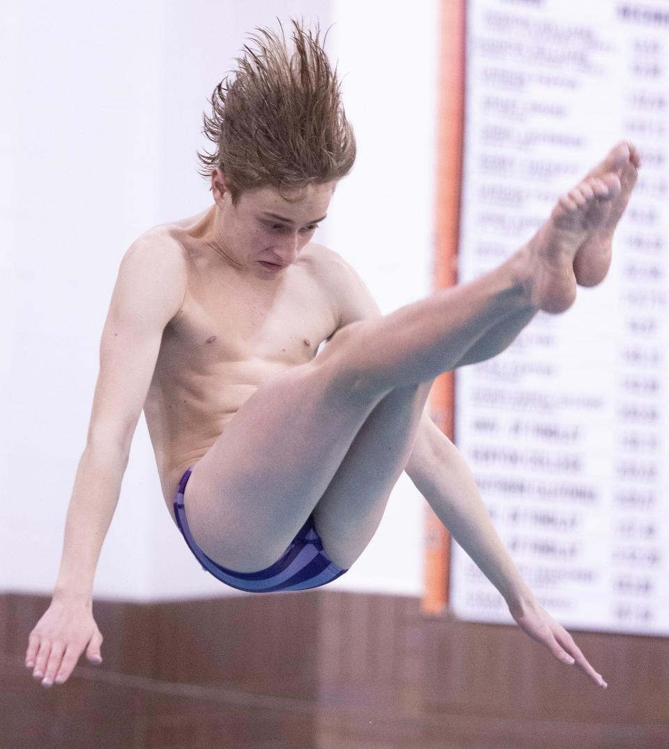 Andon Haines of Jackson competes in the OHSAA Division I state diving championships at C.T. Branin Natatorium, Feb. 20, 2024.