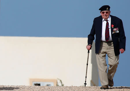 British World War Two veteran Bill Blackburn, 98, arrives to a ceremony for the anniversary of the Battle of El Alamein, at El Alamein war cemetery in Egypt, October 20, 2018. REUTERS/Amr Abdallah Dalsh